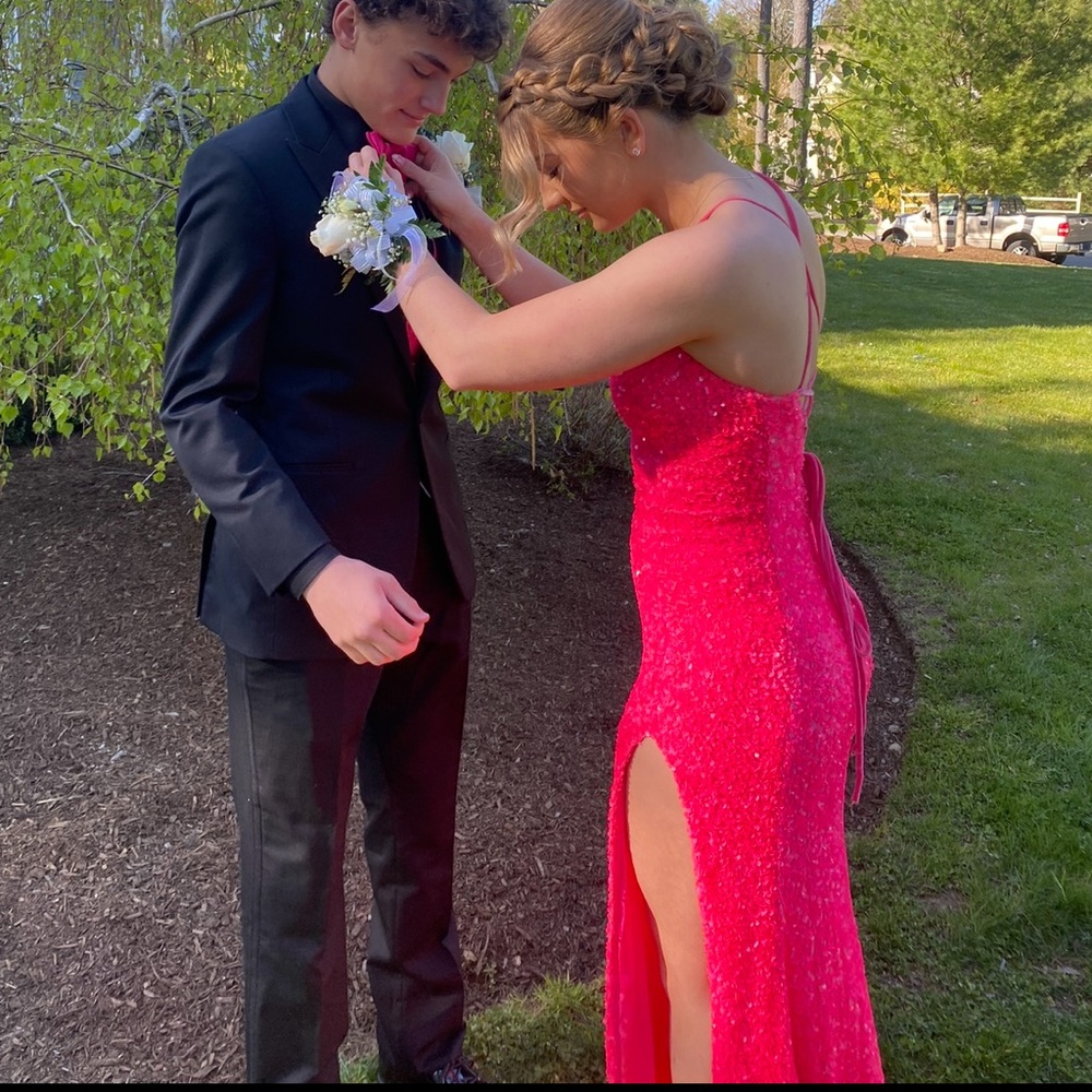 Prom girl hot pink sequin prom dress